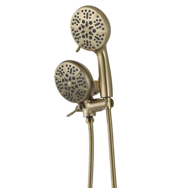CASAINC 5-Spray Patterns with 1.75 GPM 5 in. Wall Mount Dual Shower Heads and Handheld Shower Head in Brushed Gold
