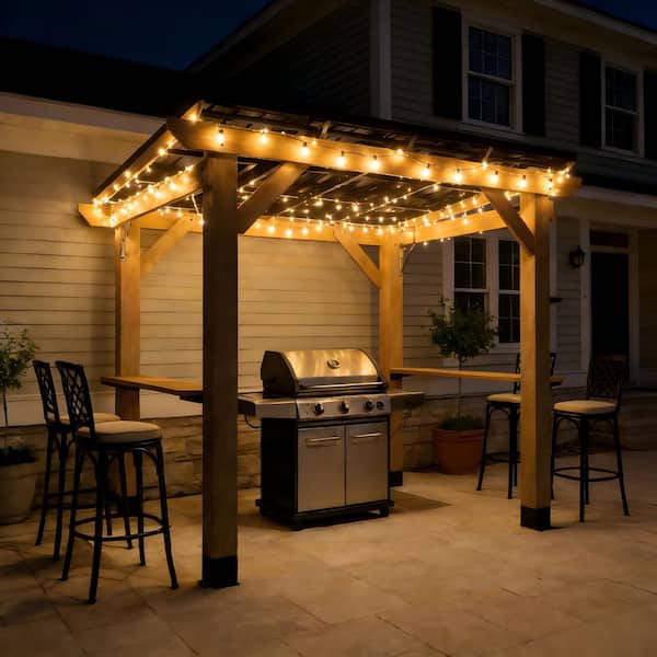 Aeroeave 8 ft. x 6 ft. Cedar Wood Outdoor Grill Gazebo with Galvanized Steel Sloped Roof and Side Wood Holders