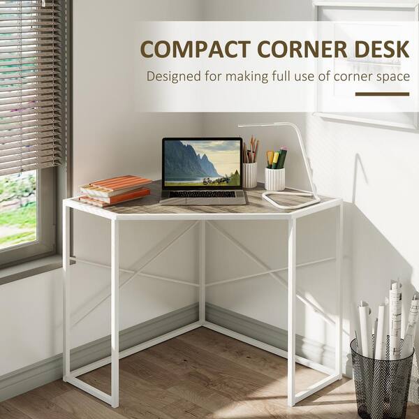 HOMCOM 47 in. White Computer Desk Home Office L-Shaped Corner Desk Study  Workstation Table with 2-Side Shelves 836-461WT - The Home Depot