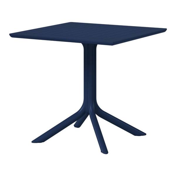 Frond&Form Outdoor Patio Modern Poly Plastic 31.5" Square Pedestal Dining Table, Navy Blue