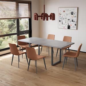 7-Piece Set of 6 Brown Chairs and Retractable Dining Table, Dining Table Set, Dining Room Set with 6 Modern Chairs