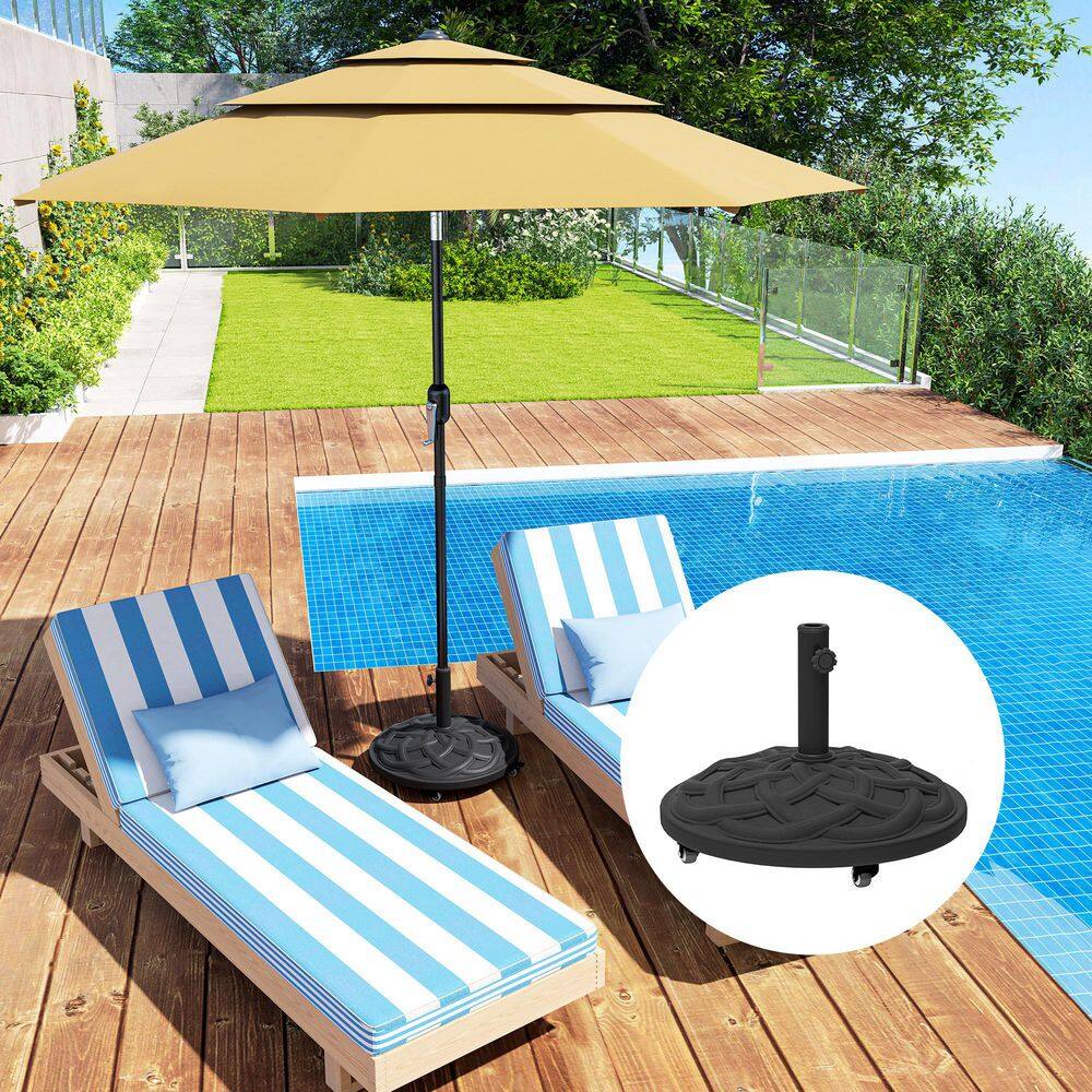 Black Concrete Round Patio Umbrella Base with Wheels