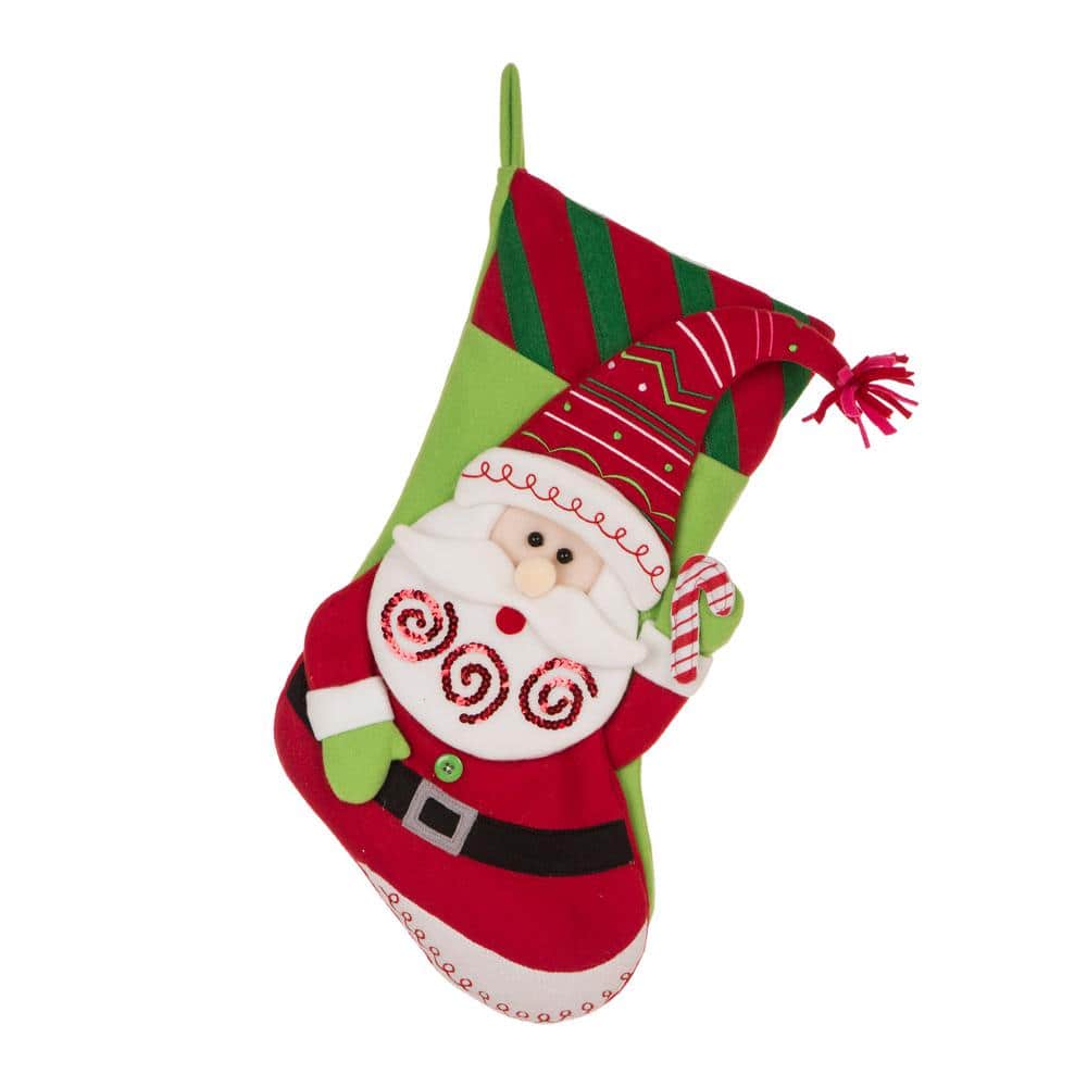 Glitzhome 21 in. L 3D Felt Christmas Stocking - Santa 1113203063 - The ...