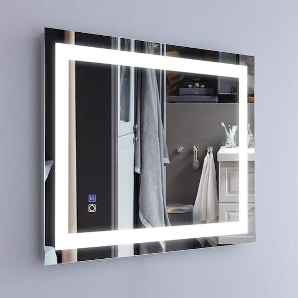 Whatseaso 36 in. W x 28 in. H Rectangular Frameless Anti-Fog Waterproof Wall Mounted Bathroom Vanity Mirror in Silver