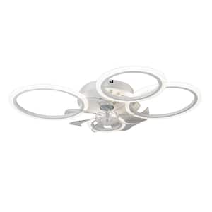 2.56 ft. 5-Petal White Petal Dimmable Ceiling Fan with LED Lights REMOTE CONTROLLER AND APP