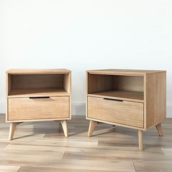 Haven Blonde 1 Drawer 24 in. W Nightstand with Cubby, (Set of 2)