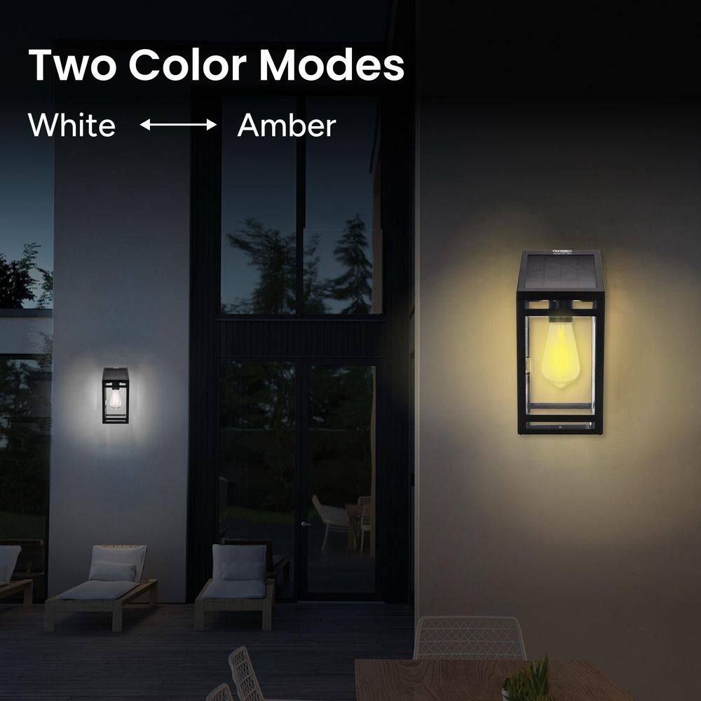 Black Solar LED Wall Lantern with Clear Panels