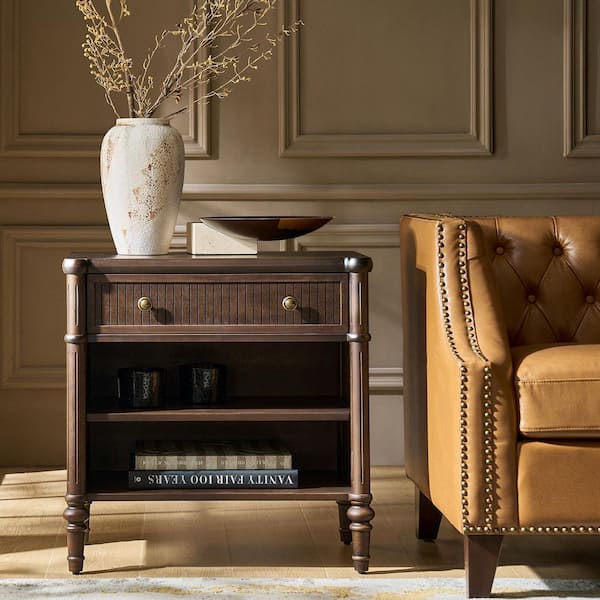 Roland Walnut 1-Drawer 26 in. W Nightstand with Built-In Charging Station