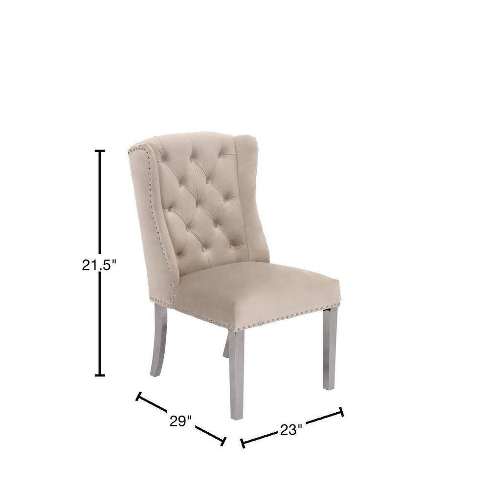 Elegant Cream Velvet Tufted Side Chairs with Silver Metal Accents