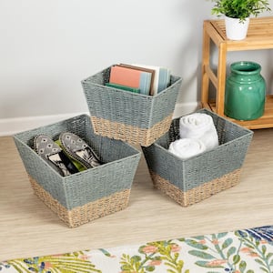 16.5 Gal. Seagrass Storage Baskets in Blue and Grey (3-Pack)