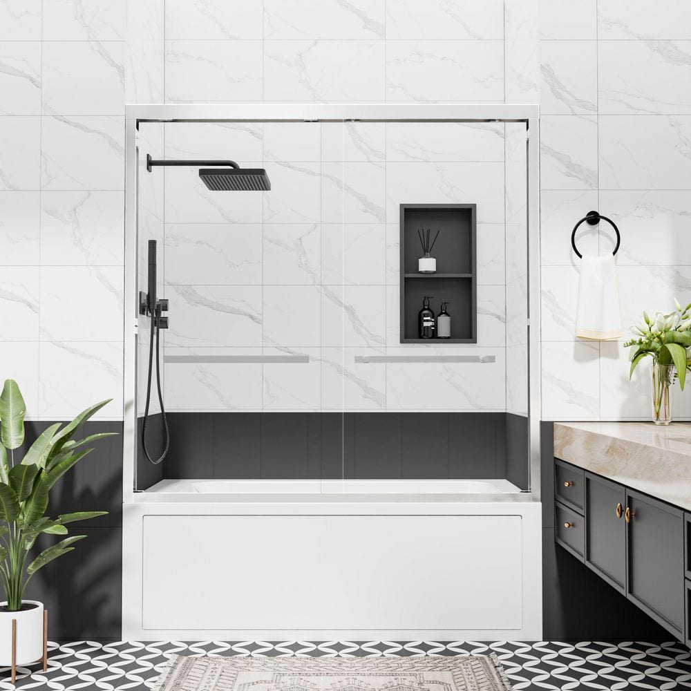 56-60 in. W x 60 in. H Semi Frameless Sliding Tub Shower Door in Polished Chrome with 5/16 in. Thick Clear Glass price history on PriceWatchPro