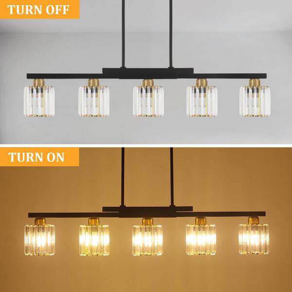 ZSMIHDOH 5-Light Black Kitchen Island Chandelier with Crystal