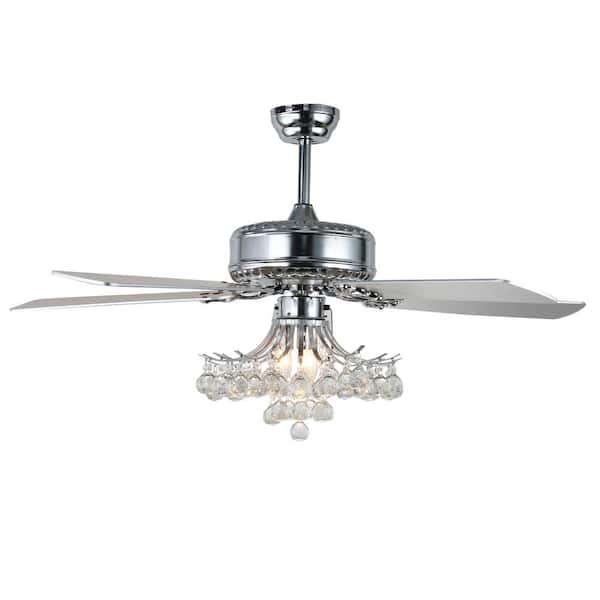 Bella Depot 52 in. Chrome Crystal Ceiling Fan with Light Kit and Remote Control