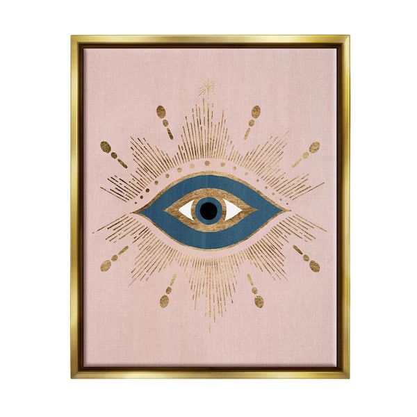 The Stupell Home Decor Collection Evil Eye Glam Boho Pattern Bold Blue Pink by Grace Popp Floater Frame Religious Wall Art Print 31 in. x 25 in.