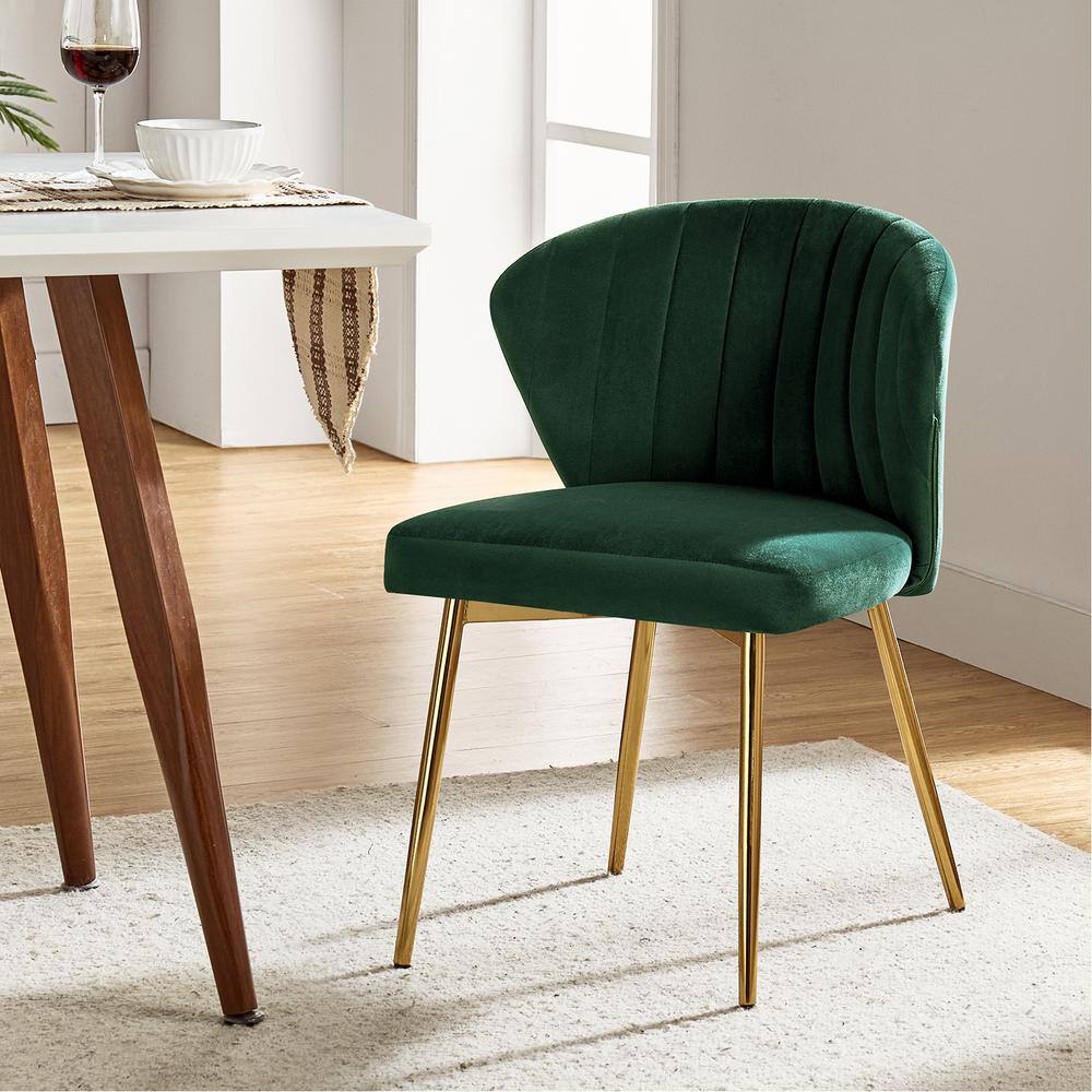 Green Velvet Upholstered Side Chair with Gold Metal Legs
