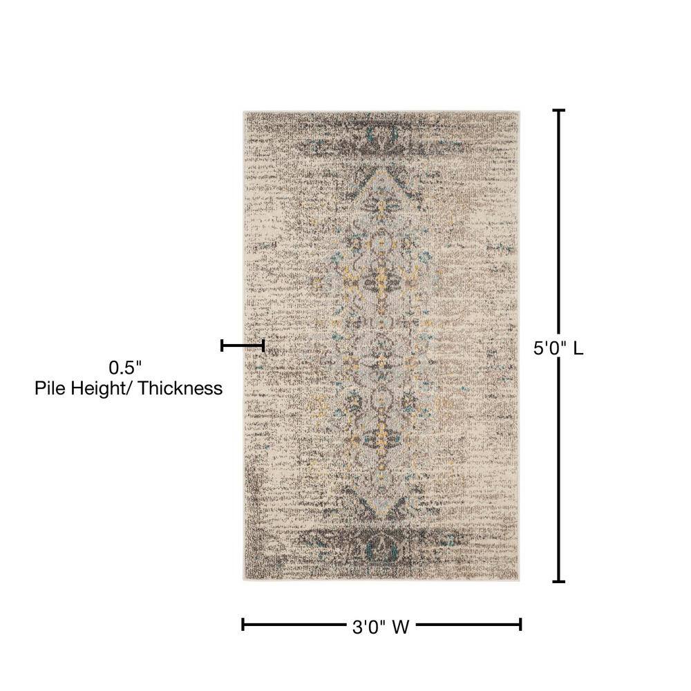 Reversible Gray Rectangular Synthetic 3' x 5' Stain-Resistant Rug