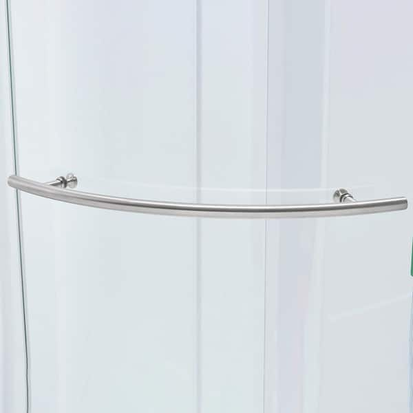 Glacier Bay Shower Stall Kit 34 in. x 76.40 in. Corner Drain Satin Nickel White GBSH133