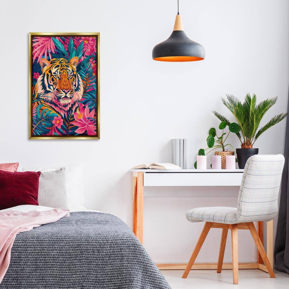 Tropical Tiger Among Leaves by LSR Design Studio Gold Floater Frame Animal Graphic Art Print 31 in. x 21 in. price history on PriceWatchPro