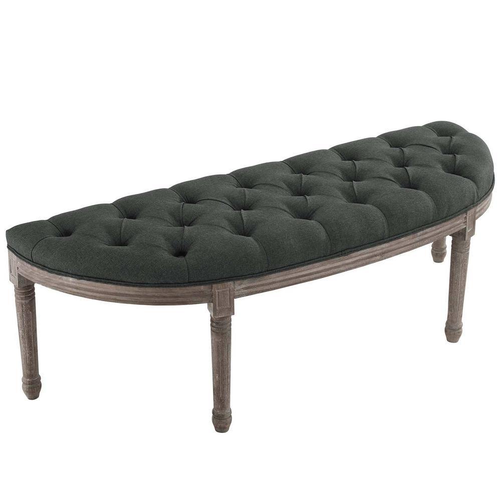 Gray Tufted Semi-Circle Upholstered Bench with Turned Legs