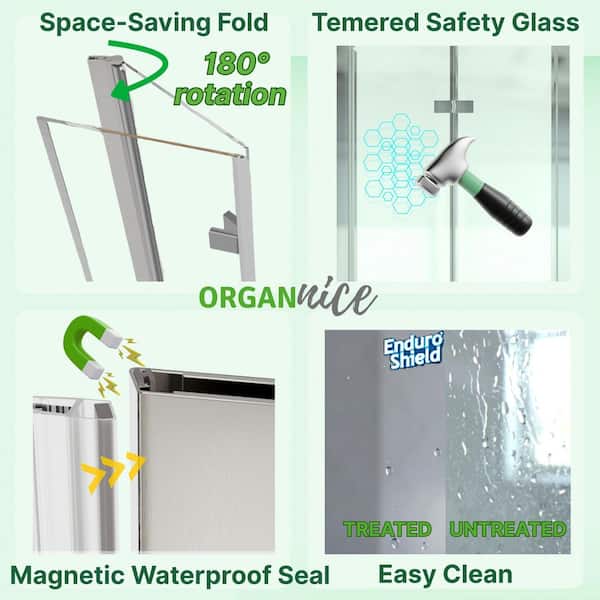 34 to 35-1/2 in. W x 72 in. H Bi-Fold Frameless Shower Doors in Chrome with Clear Glass
