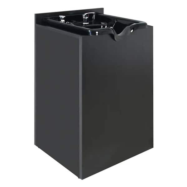 Black 35.8in. H Shampoo Basin with Storage Cabinet Hair Wash Sink Backwash Sink Station Beauty Salon Shampoo Bowl