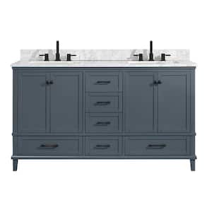 Merryfield 61 in. W x 22 in. D x 35 in. H Freestanding Bath Vanity in Dark Blue-Gray with Carrara White Marble Top