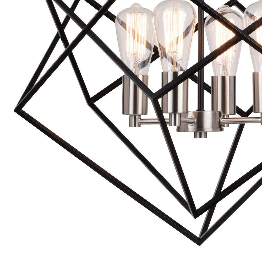 Contemporary 23.5" Satin Nickel & Black Geometric Pendant Light