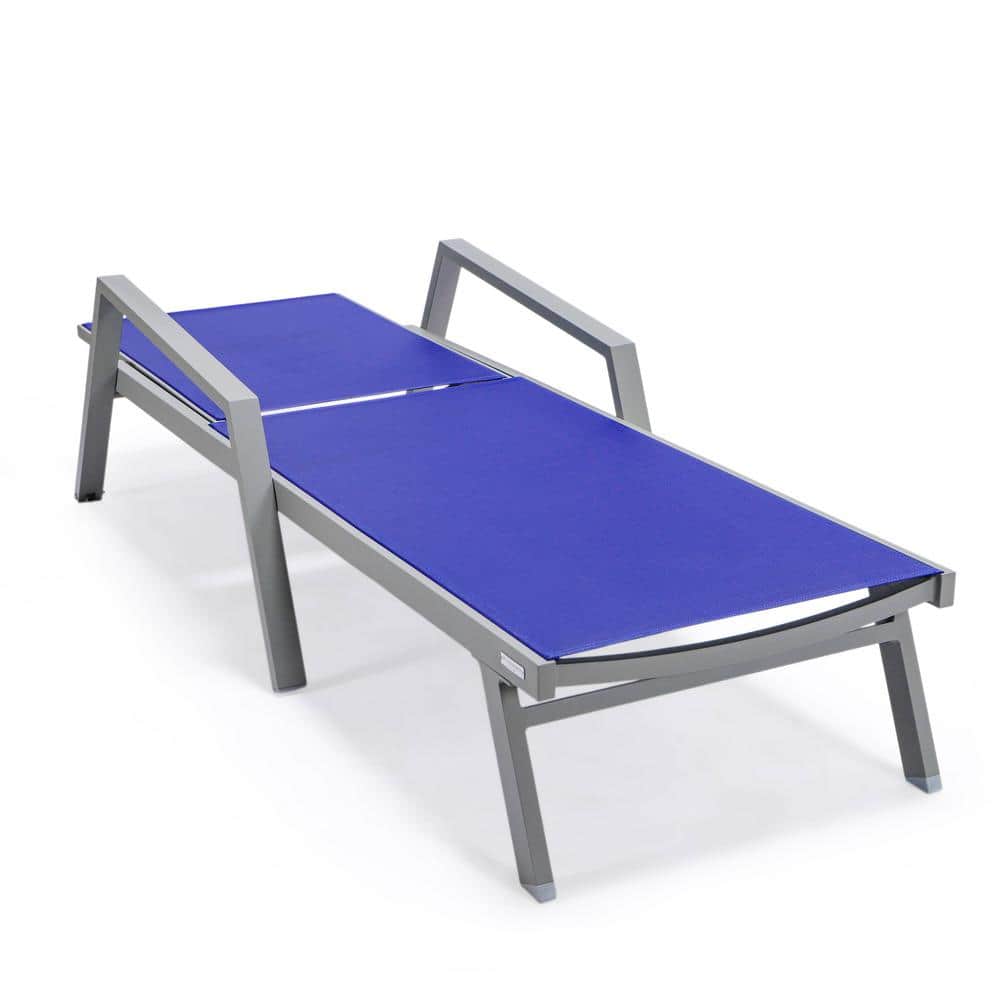 Marlin Navy Blue Aluminum Outdoor Chaise Lounge Chair with Fire Pit Table