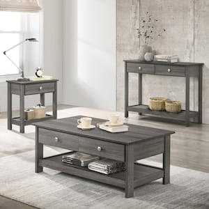 Mingden 3-Piece 42.38 in. Gray Rectangle Wood Top Coffee Table Set