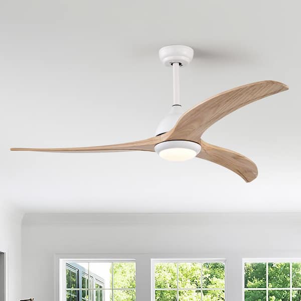 Noiseless 52 in. Matte White Indoor Ceiling Fan with Light, Solid Wood Blade and Remote Included