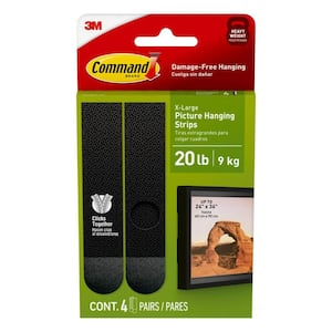20 lbs. XL Picture Hanging Strips, Black, Damage Free Decorating, (4-Pack) (4 Pairs of Strips)