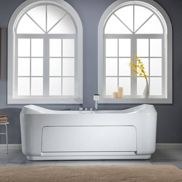 WOODBRIDGE 71 in. x 47 in. Combination Bathtub with Center Drain in White, Inline Heater, Adjustable Air Massage, Tub Filler