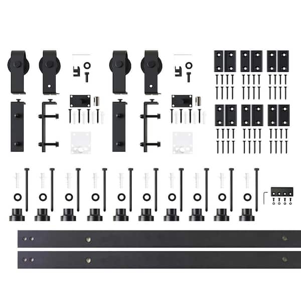 10 ft. /120 in. Black Rustic Double Bi-Fold Sliding Barn Door Track and Hardware Kit with Classic Roller for 4-Doors