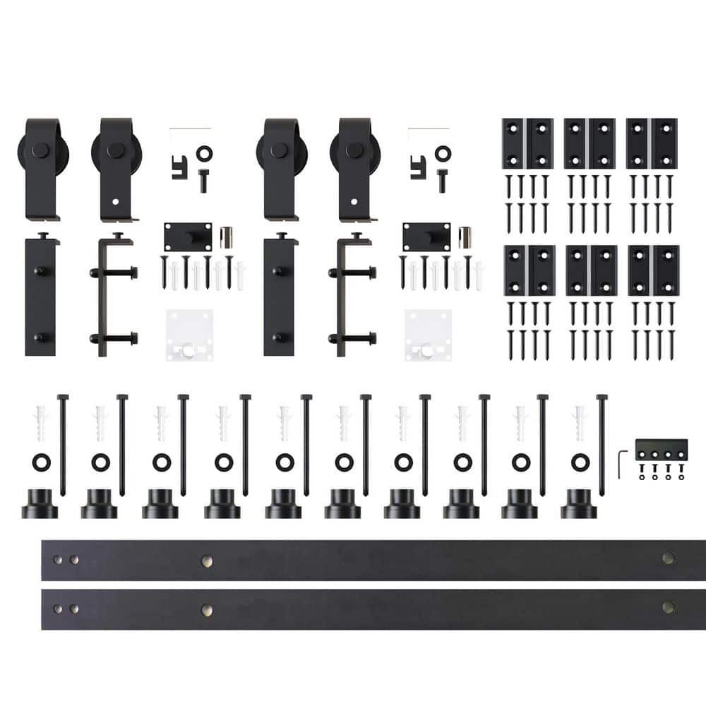 11 ft. /132 in. Black Rustic Double Bi-Fold Sliding Barn Door Track and Hardware Kit with Classic Roller for 4-Doors price history on PriceWatchPro