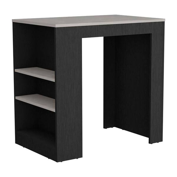 Black Wood 36.2 in. Kitchen Island with 3 Side Shelves