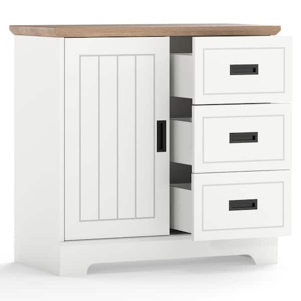Farmhouse Sideboard Buffet Cabinet with Sliding Doors 3 Deep Drawers and Anti-Tip Kit