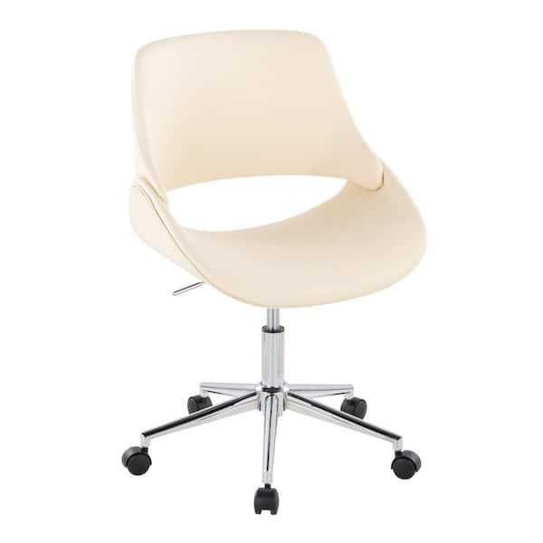 Fabrico Faux Leather Adjustable Height Office Chair in Cream Faux Leather and Chrome Metal with 5-Star Caster Base