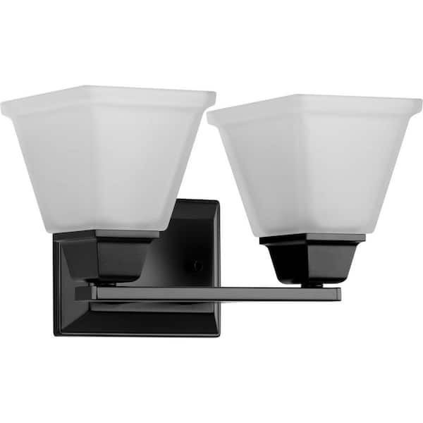 Progress Lighting Clifton Heights 14.25 in. 2-Light Matte Black Vanity Light with Etched Glass Shade New Traditional