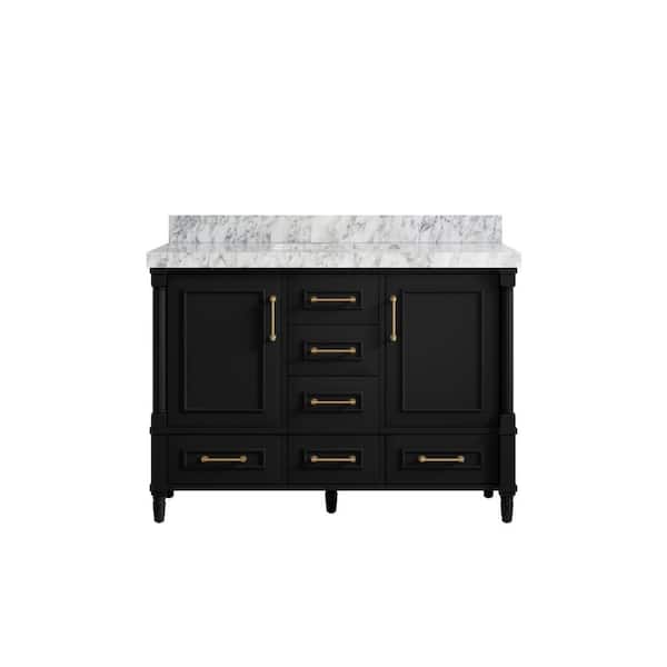Willow Collections Hudson 48 in. W x 22 in. D x 36 in. H Bath Vanity in Black with 2 in. Carrara Marble Top