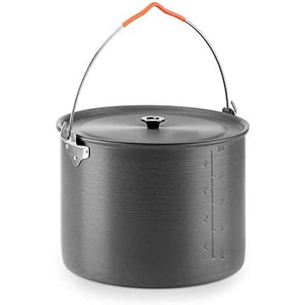 10.5 Quart Aluminum Hanging Stock Pot with Lid, 6-8 Person Capacity, Ultralight Outdoor Cooking Pot