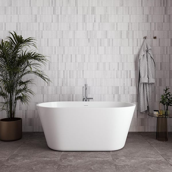 Streamline 54 in. x 29 in. Acrylic Freestanding Soaking Bathtub in Glossy White with Glossy White Drain