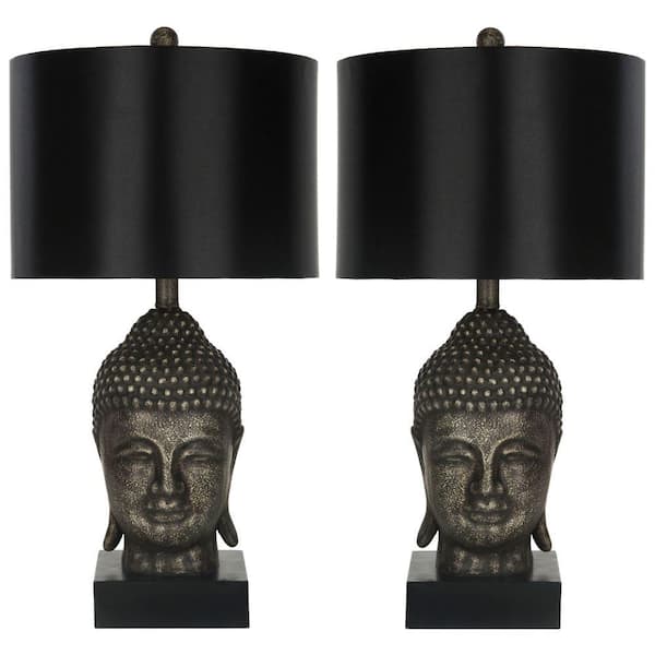 SAFAVIEH Buddha 24.5 in. Antique Gold Table Lamp with Satin Black 