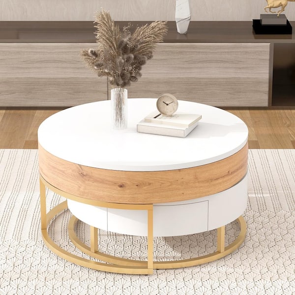 Wooden Round Side Table with Lift Top