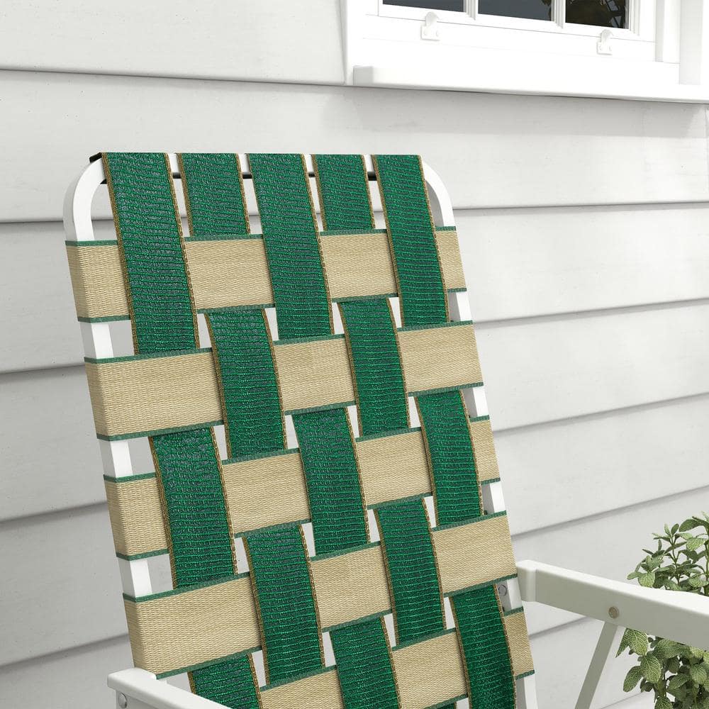 Set of 4 Green Woven Strap Folding Camping Chairs with Armrests