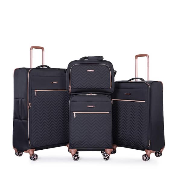 4-Piece Black Terylene Softshell Spinner Luggage Set with Carry On Bag (16/20/24/28)