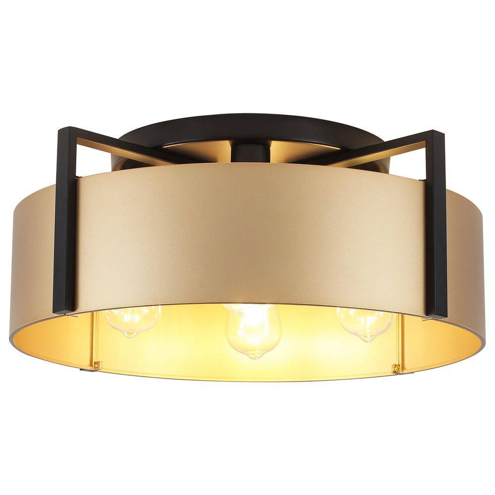 20.47 in. 4-Light Black & Gold Modern Semi Flush Mount Ceiling Light with Drum Metal Shade for Living Room price history on PriceWatchPro
