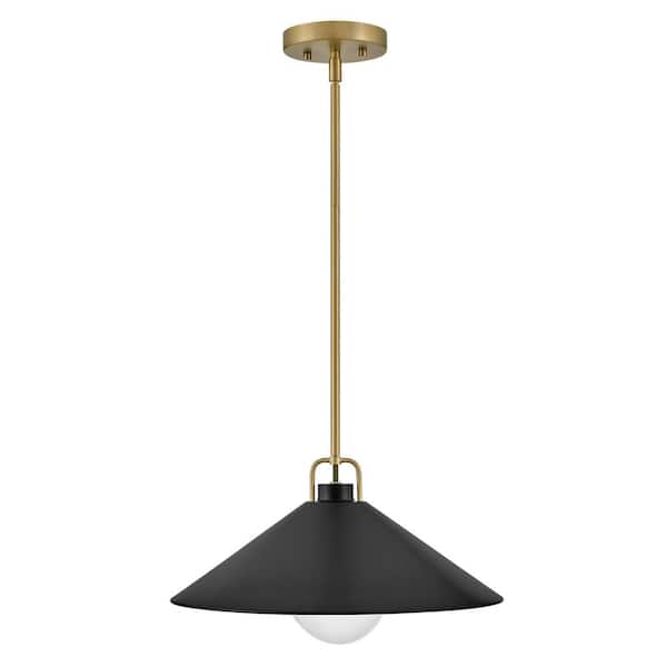 LARK - Milo Lacquered Brass + Black Conical Shade Pendant Light