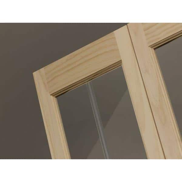 Unfinished Pine Full Glass Bifold Door with Brass Hinges