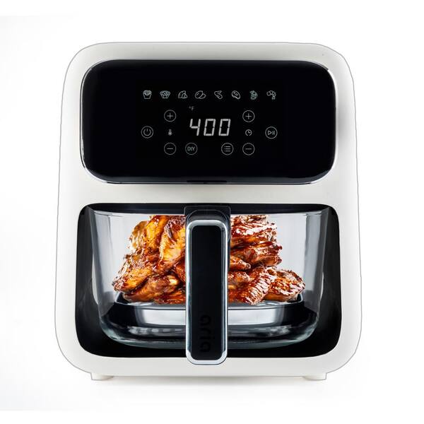ARIA 5 qt. Glass Air Fryer Toxin-Free Durable Borosilicate Basket, Touch Screen with 8-Presets and Dishwasher Safe-White