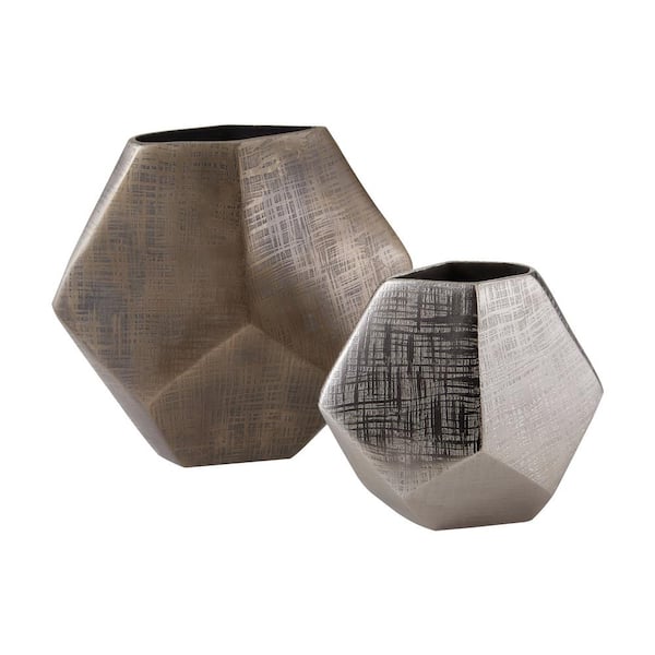 Titan Lighting Faceted Cube Aluminum Decorative Vases (Set of 2)